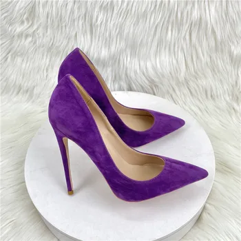 ženske elegantne čevlje vijolična barva konicami prstov visoke pete 12 cm eno čevlji antilop črpalke