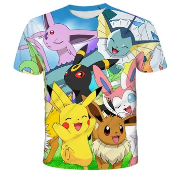 Pokemon Piakchu Otrok Dekleta T shirt Risanka Otroci Oblačila Majica Za Otroke 2023 Poletje Novo Tshirts Baby Fantje T-majice