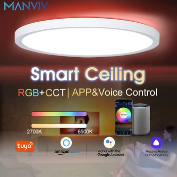 MANVIV 24W TUYA Stropne svetilke RGB Zatemniti APLIKACIJO Glasovni Nadzor Z Alexa Smart ultra-tanek Led luči Za Spalnico, dnevno sobo