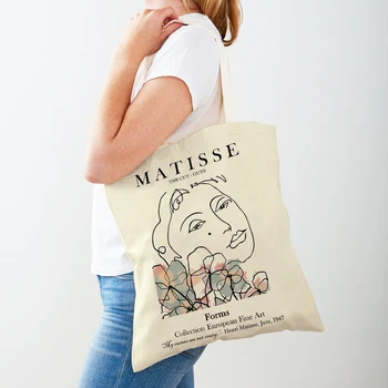 Povzetek Matisse Skladu Obraz Koralni Listov Sonce Supermarket Varovanec Vrečke Nordijska Dekle, Dama Tote Torbici Platno Nakupovalna Torba Ženske