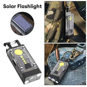 Mini Keychain Prenosna Svetilka LED COB Delo Svetlobe, USB+Sončne Akumulatorska Električna baterijska Svetilka Kampiranje Flashilight za na Prostem