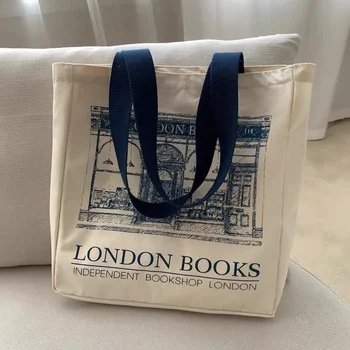 Ženske Platno Torba London Tiskanja Knjig Gospe Priložnostne Torbici Tote Vrečko Za Večkratno Uporabo, Velika Zmogljivost Bombaž Nakupovalna Torba Za Plažo