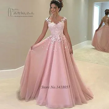 Vintage Roza Prom Obleke Dolgo 2017 Cvetje Čipke Princesa Večerno Obleko za Maturo Vestidos de Baile Stranka Halje Formatura