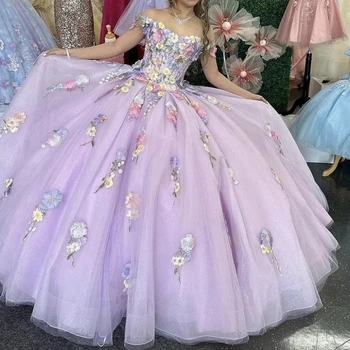 Ashely Alsa Sivke Quinceanera Obleko Off Ramenski 3D Cvetlični Čipke Vestido De 15 Anos Rojstni Obleke Maturantski Priložnost Obrabe
