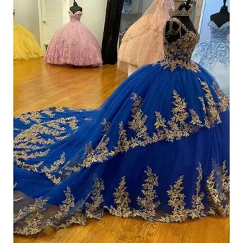 Luksuzni Resnično Kraljevsko Modra Quinceanera Obleke Za 16 Dekle Luksuzni Appliques Kroglice Žogo Halje Rojstni Dan Princesa Vestidos De 15 Años