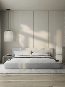 Italijanski svetlobe luksuzne tkanine posteljo Skandinavski slog mehko vrečko minimalističen poročno posteljo tkanine postelja