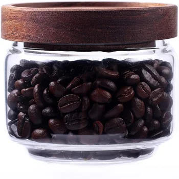 1pieces Steklene Posode za Kavo, 8.5 FL OZ/250 ml Kuhinja, ki Služi za Shranjevanje Hrane Posode z Zaprti Leseni Pokrov