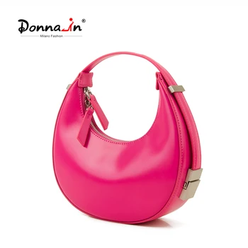 Donna-v Trendy Barve Hot Pink Cowhide Usnje Polmeseca Half Moon Sklopka Torbici Ženske pod Pazduho Torba Modno Oblikovanje 2023