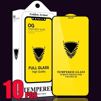10pcs Zlati Oklep OG Kaljeno Steklo 9H Kritje Screen Protector Film Za iPhone 14 15 Pro Max 11 12 13 Pro X XR XS Max