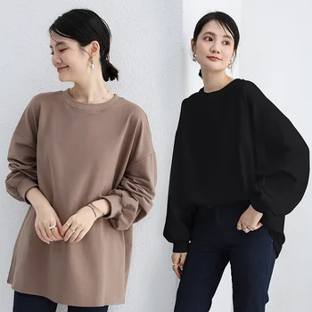 Mala terry ohlapno okoli vratu dolgo rokavi T-shirt za ženske, jeseni korejski slog priložnostne slim top, vsestranski tujih slog dnu