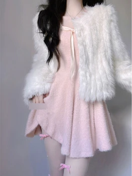 Novo Sladko Y2k Mini Obleka Ženska Čiste Barve, Elegantno Stranka Obleko Priložnostne Dolg Rokav Enega Kosa Obleko Korejski Modo Jeseni Leta 2023 Chic