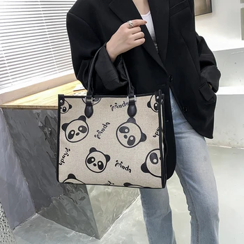 Nove Ženske Vrečko 2024 Visoke Kakovosti Kitajski Slog Panda Vzorec Okras Ženske Tote Bag Classic Moda Vsestranski Torba