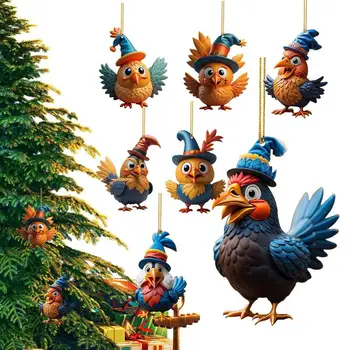 Hang Božični Piščanec Ornament Akril Risanka Petelin Ornament Prenosni Risanka Dekorativni Okras Za Božično Drevo Tabela