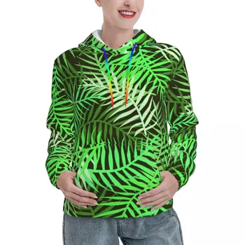 Tropski Palmovih Listov Essentials Hoodies Zimo Zelene Listnate Vrhnja Oblačila Hooded Majica Ženske Trendy Klasičnih Prevelik Pulover Hoodie