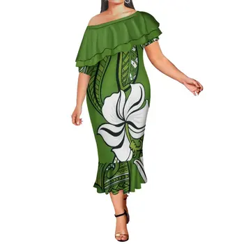 Polinezijski Plemenskih Tiskanja Hawaiian Eleganten Modni Par Žensk Seksi Obleka Z Moške Vrh Podporo Design