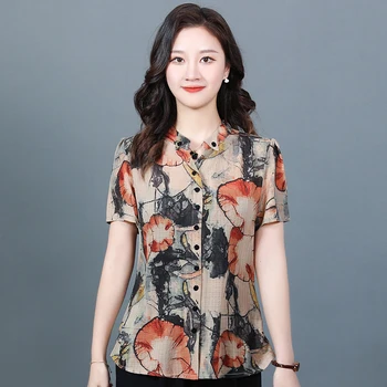 Žensk srednjih let je Elegantno Bluze Poletje 2023 Novo Vintage Print Preveliko Majico Svoboden korejske Ženske Oblačila