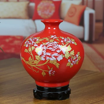 Jingdezhen keramična vaza rdeča sodobno dekoracijo doma zlato peony šipek steklenico poročno darilo porcelanaste vaze, ročno poslikane