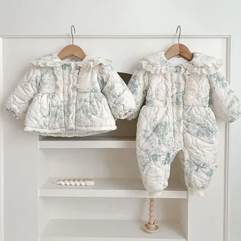 2023 Ins Pozimi Korejski Baby Dekleta Outwear Plašč Bombaž Cvetlični Plus Žamet Debel Toplo Za Malčke Dekliška Igralne Obleke Malčke Dekliška Jakna