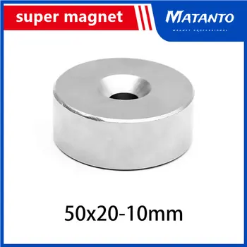 1PC 50x20-10 mm Neodymium Magnetom 50 mm x 20 mm Luknjo 10 mm N35 Krog Super Močan Močan Trajni Magnetni Disk imanes